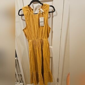 Pact Women's Mustard Coastal Double Gauze Cutout Midi Dress L